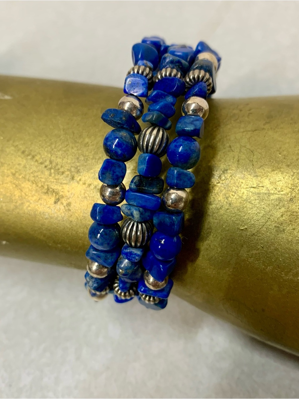 Carolyn Pollack Relios Sterling Silver Denim Lapis Lazuli 3-Row Memory Wire Cuff